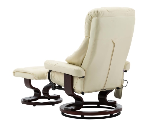 Sillón reclinable masaje cuero sintético madera curvada crema