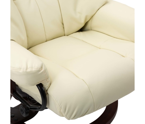 Sillón reclinable masaje cuero sintético madera curvada crema