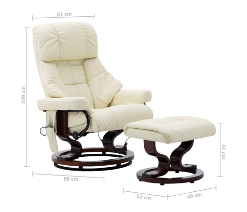 Sillón reclinable masaje cuero sintético madera curvada crema