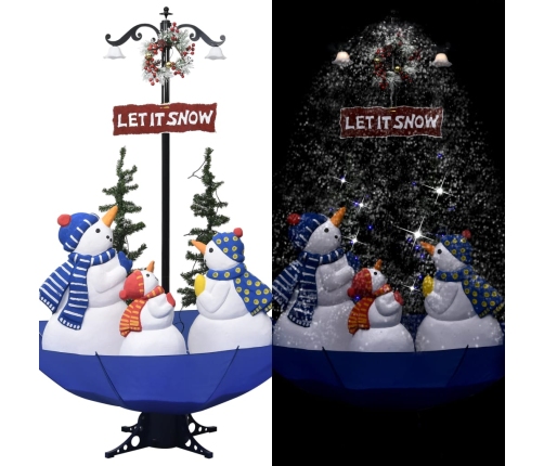 Árbol de Navidad con nieve con base de paraguas PVC azul 170 cm
