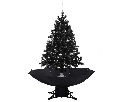 Árbol de Navidad con nieve y base de paraguas PVC negro 140cm