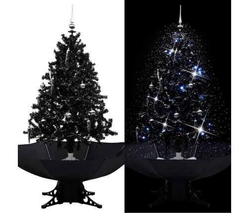 Árbol de Navidad con nieve y base de paraguas PVC negro 140cm