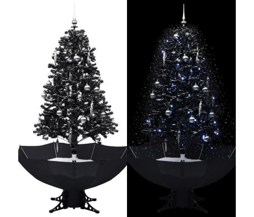 Árbol de Navidad con nieve y base de paraguas PVC negro 170 cm