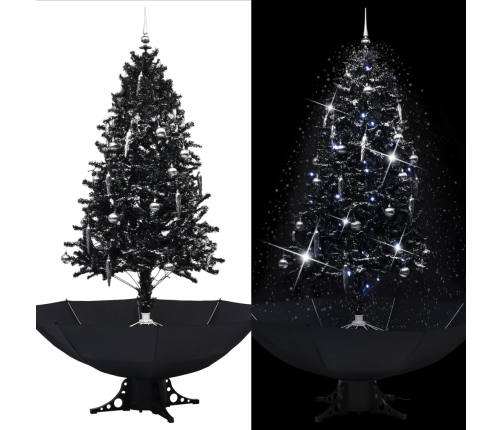 Árbol de Navidad con nieve y base de paraguas PVC negro 190 cm