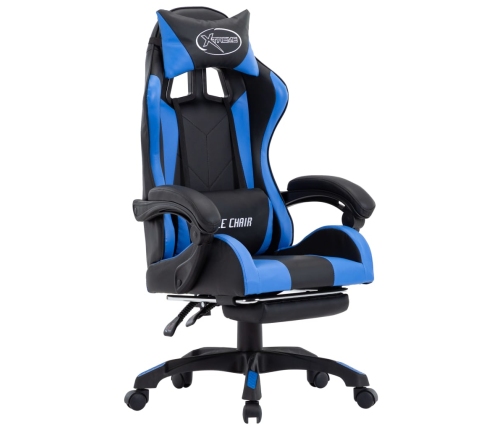 Silla gaming con reposapiés cuero sintético azul y negro