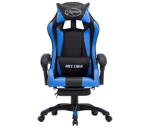 Silla gaming con reposapiés cuero sintético azul y negro