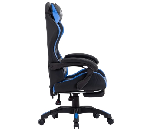 Silla gaming con reposapiés cuero sintético azul y negro