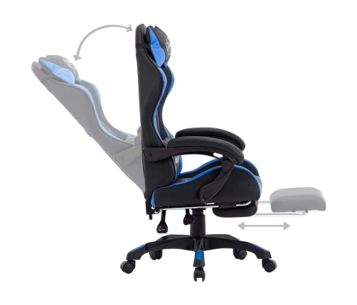 Silla gaming con reposapiés cuero sintético azul y negro