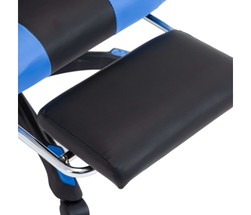 Silla gaming con reposapiés cuero sintético azul y negro