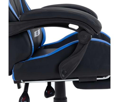 Silla gaming con reposapiés cuero sintético azul y negro