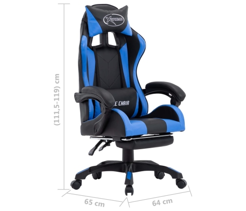 Silla gaming con reposapiés cuero sintético azul y negro