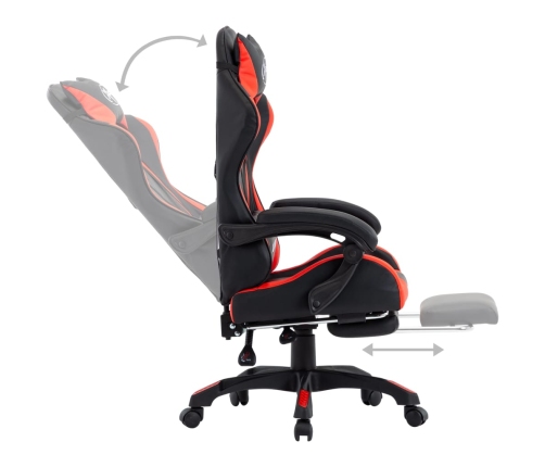 Silla gaming con reposapiés cuero sintético rojo y negro