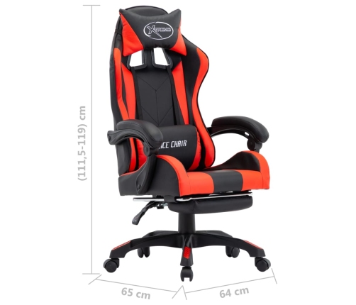 Silla gaming con reposapiés cuero sintético rojo y negro