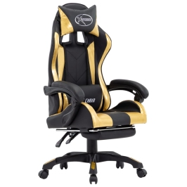 Silla gaming con reposapiés cuero sintético negro y dorado