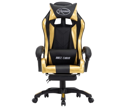 Silla gaming con reposapiés cuero sintético negro y dorado