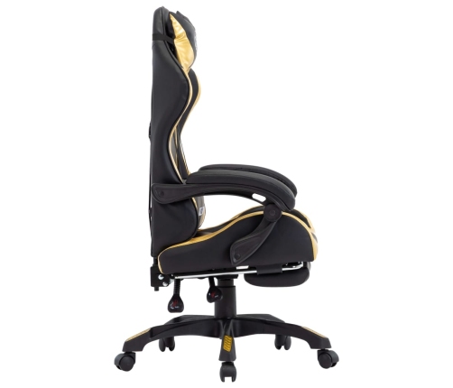 Silla gaming con reposapiés cuero sintético negro y dorado