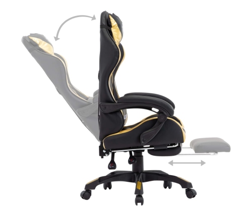 Silla gaming con reposapiés cuero sintético negro y dorado