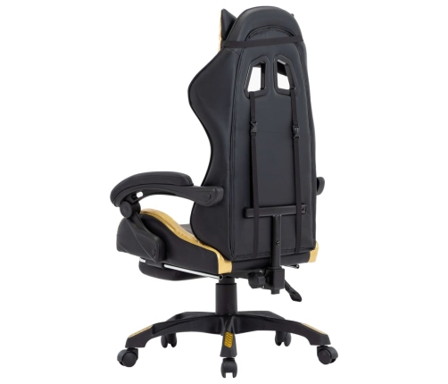 Silla gaming con reposapiés cuero sintético negro y dorado