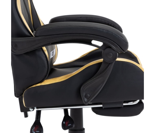 Silla gaming con reposapiés cuero sintético negro y dorado