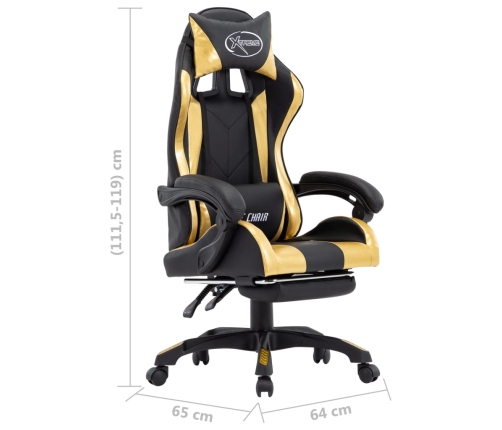 Silla gaming con reposapiés cuero sintético negro y dorado