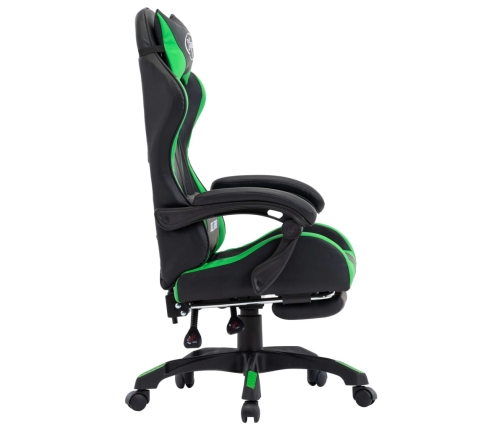 Silla gaming con reposapiés cuero sintético verde y negro