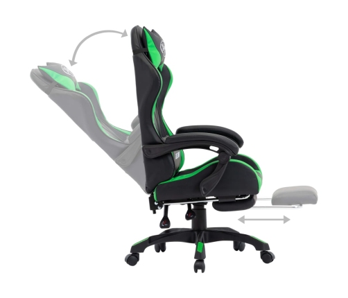 Silla gaming con reposapiés cuero sintético verde y negro