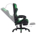 Silla gaming con reposapiés cuero sintético verde y negro