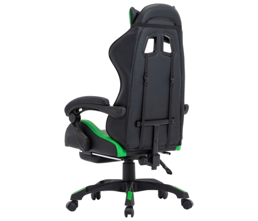 Silla gaming con reposapiés cuero sintético verde y negro