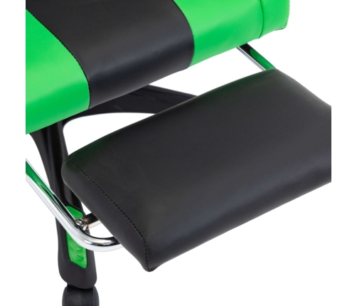 Silla gaming con reposapiés cuero sintético verde y negro