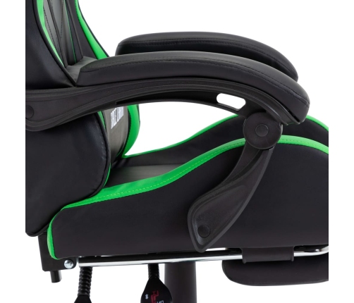 Silla gaming con reposapiés cuero sintético verde y negro