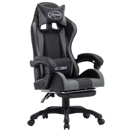 Silla gaming con reposapiés cuero sintético gris y negro