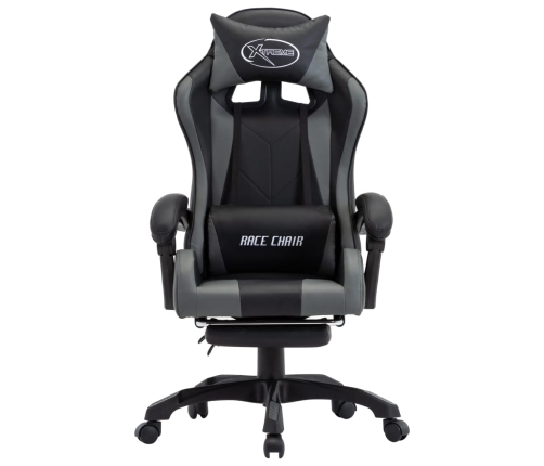 Silla gaming con reposapiés cuero sintético gris y negro