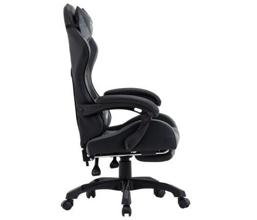 Silla gaming con reposapiés cuero sintético gris y negro