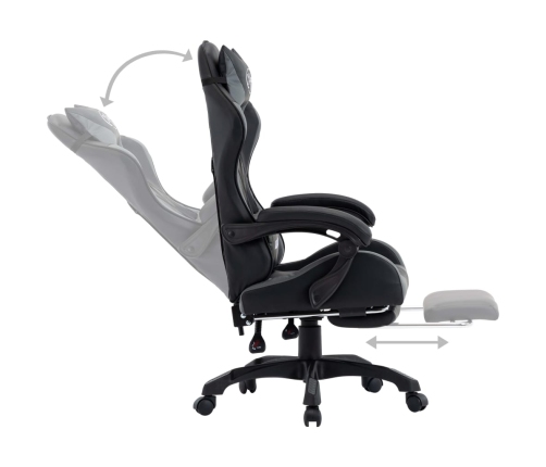 Silla gaming con reposapiés cuero sintético gris y negro