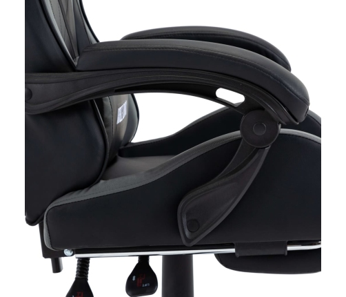 Silla gaming con reposapiés cuero sintético gris y negro