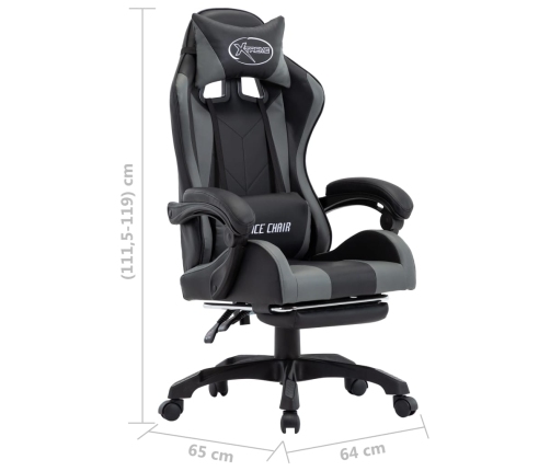 Silla gaming con reposapiés cuero sintético gris y negro