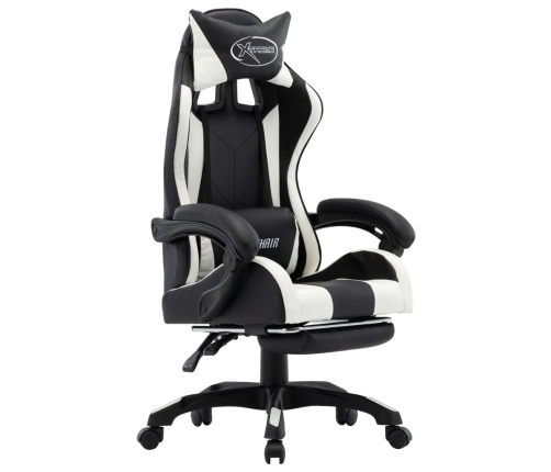 Silla gaming con reposapiés cuero sintético blanco y negro