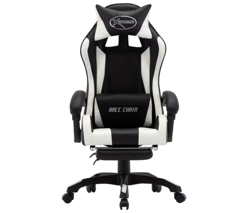 Silla gaming con reposapiés cuero sintético blanco y negro