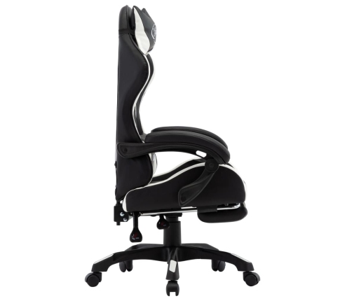 Silla gaming con reposapiés cuero sintético blanco y negro