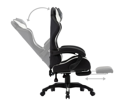 Silla gaming con reposapiés cuero sintético blanco y negro