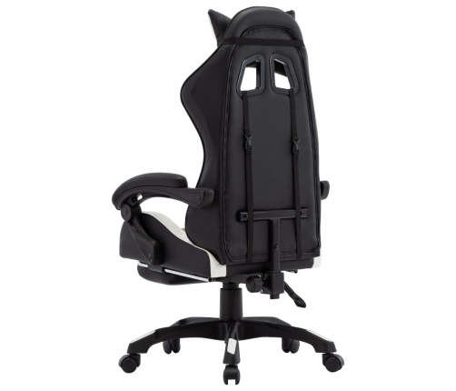 Silla gaming con reposapiés cuero sintético blanco y negro