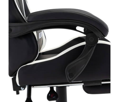 Silla gaming con reposapiés cuero sintético blanco y negro