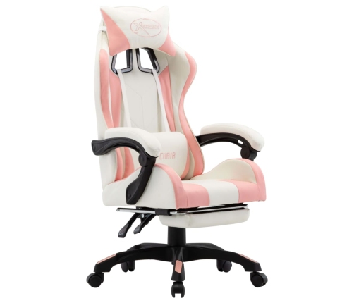 Silla gaming con reposapiés cuero sintético rosa y blanco