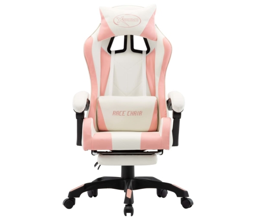 Silla gaming con reposapiés cuero sintético rosa y blanco