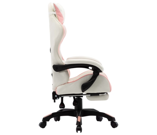 Silla gaming con reposapiés cuero sintético rosa y blanco