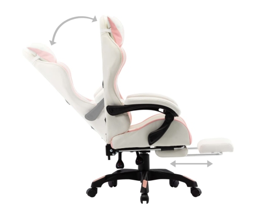 Silla gaming con reposapiés cuero sintético rosa y blanco