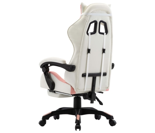 Silla gaming con reposapiés cuero sintético rosa y blanco