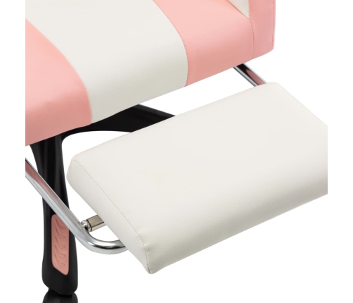 Silla gaming con reposapiés cuero sintético rosa y blanco