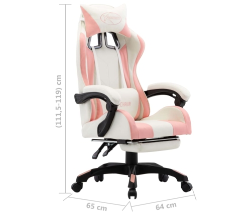 Silla gaming con reposapiés cuero sintético rosa y blanco