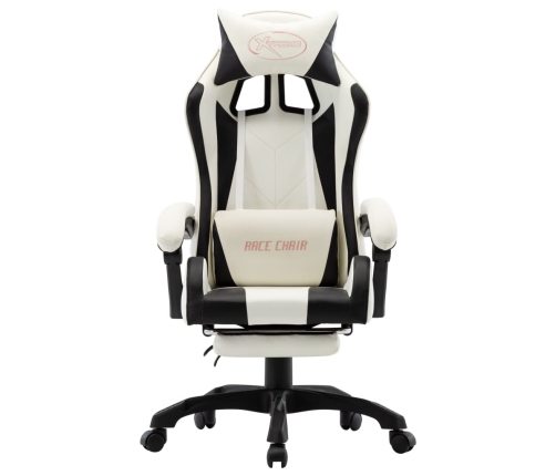 Silla gaming con reposapiés cuero sintético negro y blanco